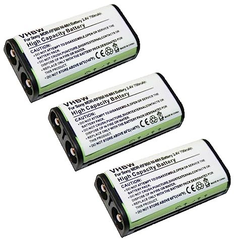 vhbw 3x batteria sostituisce Sony BP-HP550-11 per auricolari cuffie wireless (700mAh, 2,4V, NiMH)