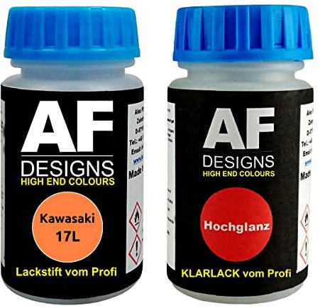 Alex Flittner Designs Lackstift für Kawasaki 17L Candy Burnt Orange Metallic + Klarlack je 50ml Motorradlack Basislack Set