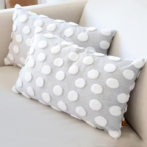 HAMUR HOME 2er Set Kissenbezüge 30x50 cm Boho Dekokissen Kissenbezug Sofakissen Dekorativ Couchkissen Kissenhülle Zierkissenbezug Set Kissen für Wohnzimmer Schlafzimmer (Point, Grau)