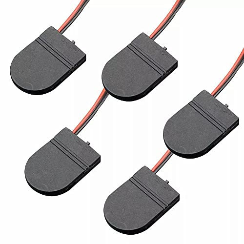 Pulsante 5pcs Porta batteria, supporto per celle di moneta CR2032 Scatole di archiviazione della batteria BATTERE con lead sull'interruttore Off (Nero)
