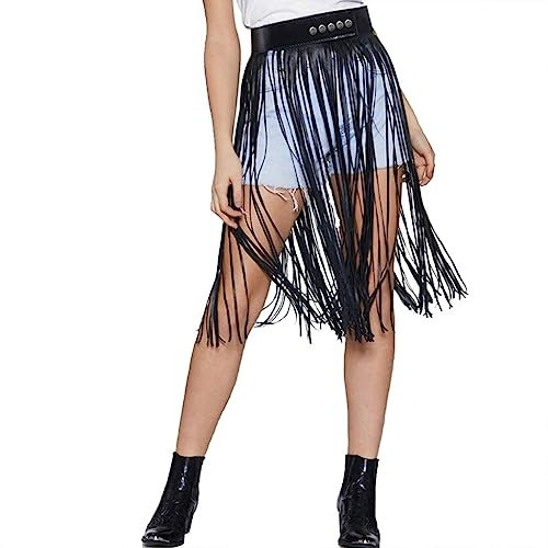 NEEMOSI Damen Fransen Rock Fransen Gürtel Lederrock Damenrock Sexy Gürtel mit Quaster Dekorativer Verstellbarer Taillengürtel Punk für Rock Hose Bikini Kunstleder Quaste Rock SM Sexspielzeug Schwarz