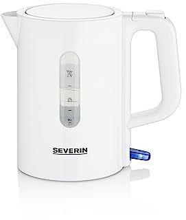 SEVERIN bouilloire de voyage sans BPA 1 100 W, Petite bouilloire d’une capacité de 0,5 L, Bouilloire électrique livrée avec 2 tasses et 2 cuillères, Blanc, WK 3462