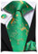 Hi-Tie Herren Weihnachtskrawatte Set Krawatte Einstecktuch Manschettenknöpfe Set Match Rentier Schneeflocke Xmas Baum Muster für Hochzeit Prom,Grüner Gold-Elch