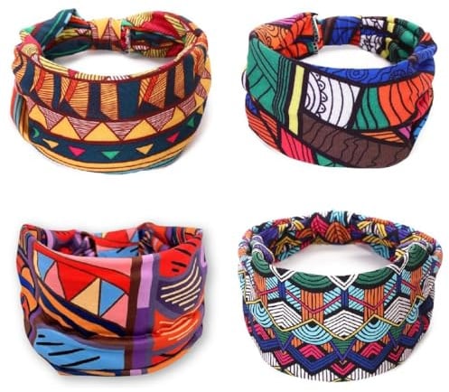 4 Pezzi Fasce per Capelli Donna Fascia per Capelli Boho Stile Ragazze Elastiche Larghe Accessori Fasce Per Capelli Africa Cerchietto Capelli Donna Elastic Bandana
