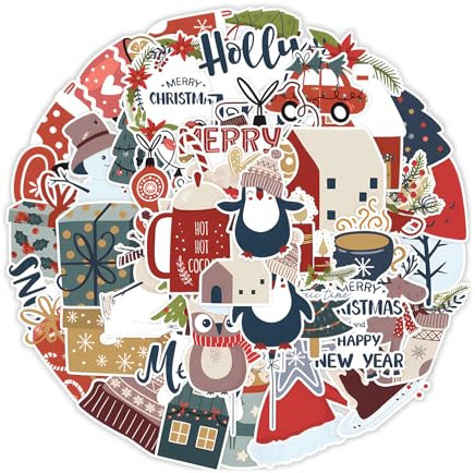 JYJLLM 50PCS Festive Christmas Stickers - Perfect for Laptops, Scrapbooks, Water Bottles! Cute, Aesthetic