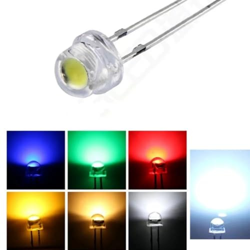 Gerrit 100 pieces straw hat LED dipped 5mm super bright pure warm cold red blue 0.2W 0.5W 5000MCD diode round water transparent light emitting diode (Color : Red, Size : 3.0-3.4V_0.2W)