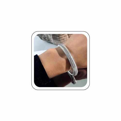 Wendalern Brazalete grueso de plata pulsera elástica con cadena de serpiente pulsera ancha y flexible pulsera vegana a rayas vintage pulsera con cadena de eslabones joyería para mujeres y niñas