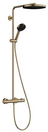 hansgrohe Pulsify S Puro - Colonne de douche avec mitigeur thermostatique, douche pluie (260mm) avec robinet, douchette, support, flexible, barre et douche de tête ronde, Bronze brossé, 24236140