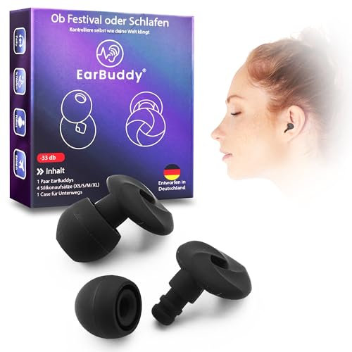 Ohrstöpsel zum schlafen - Lärmschutz aus hypoallergenem Silikon, wiederverwendbar, ideal zum Schlafen von EarBuddy®