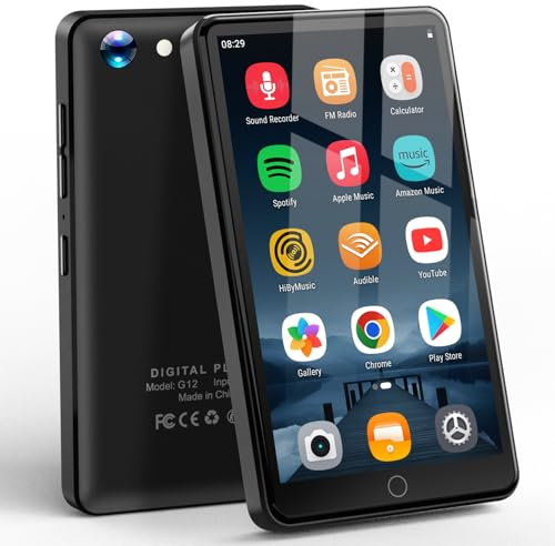 Lettore MP3 da 80 GB con Bluetooth e WiFi, lettore MP3 da 4,02 pollici per bambini con Spotify, lettore musicale con fotocamera da 13 MP, lettori MP4 da 2000 mAh con Spotify, Play Store (nero)