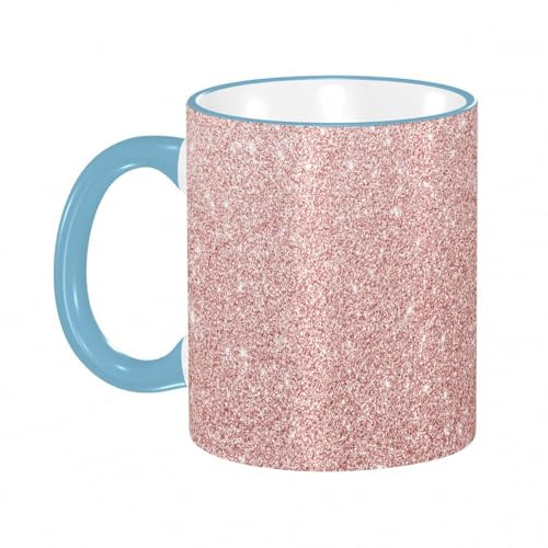YOIUE Tasse aus Keramik - Große 11oz Tassen 330ml Kaffeetassen mit Henkel, 100% Handbemalt - Trinkgläser mit Griff - Weiß,Roségold Glitzer Verschwommener Glitzer