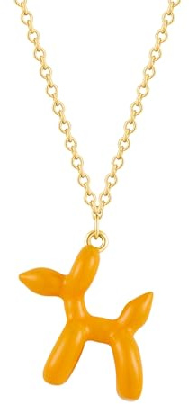 GLANZSTÜCKE MÜNCHEN Damen Kette 925/- Sterling Silber gelbgold | gelbvergoldet 14 Karat, Ankerkette, Ballon-Hund, Federring, Emaille orange
