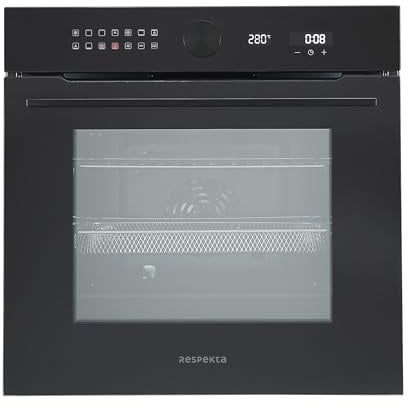 Respekta Glas-Einbaubackofen autark AB900-19 in schwarz/A+ / 71 Liter Garraum / 14 Beheizungsarten/Vierfachverglaste Tür/Pyrolyse-Reinigung und Airfry Funktion/Inkl. Airfry-Grillblech