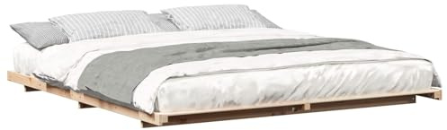 vidaXL Bed Frame Brown 200 x 200 cm Solid Pine Wood, Stylish Bedroom, Modern Bed Frame, Solid Wood Platform, Space-Saving Storage, Minimalist Furniture for Adults