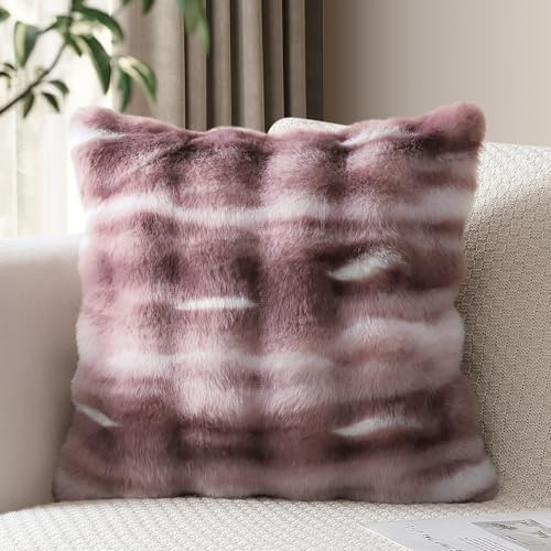 JOTOM Lot de 1 Housse de Coussin Moelleuse 40x40 cm Taie d'oreiller Décorative Douce et Pelucheuse en Fausse Fourrure pour Canapé, Salon, Chambre (Blanc Rosé)