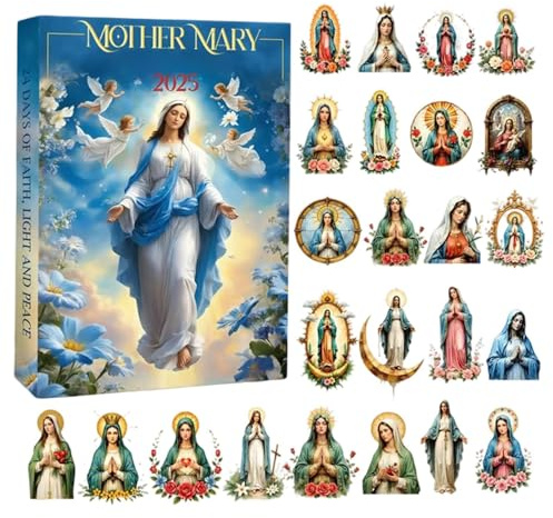 Mutter Maria Adventskalender 2025, 24 Tage Religiöse Adventskalender Mit 2D Acryl Ornamenten Der Maria Set Weihnachts Countdown Kalender Für Kinder, Familien Und Freunde
