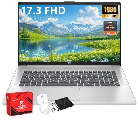HP 17 inch FHD Student Business Laptop, AMD Ryzen 5 7430U, 16GB RAM 512GB SSD, Windows 11 Pro, 17.3 FHD IPS, Copilot AI, Numeric Keyboard, Type-c, w/Accessories