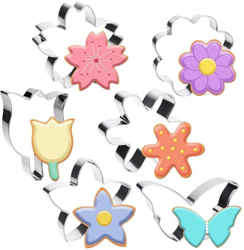 Lysjoy Blumen Ausstecher, 6 Stück Ausstechformen Blumen, Schmetterling Ausstecher, Blumen Keksausstecher, Ausstecher Frühling für Keksen, Brot, Sandwiches, Obst und Käse