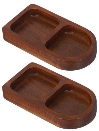DIYEAH 2 piezas de salseras divididas de madera de acacia, 2 platos para co | Bandejas divididas para embutidos y condimentos, bandeja para patatas fritas y salsas para jabón, aperitivos, postres, frutas