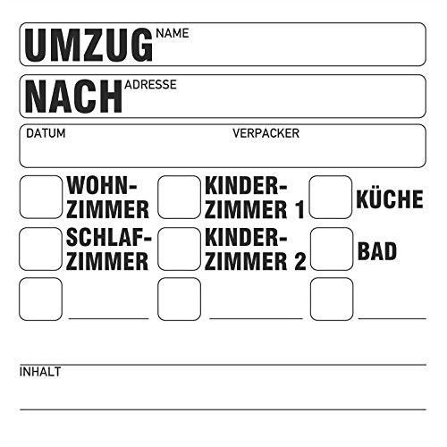 20 Stück Umzugsetiketten 10x10 cm zum beschriften Etikett Umzug Umzugskarton