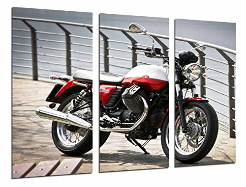 Quadro Su Legno, Moto rossa, lago, motociclista, Guzzi, 97 x 62cm, Stampa in qualita fotografica. Ref. 26694