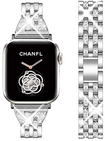 DEALELE Armband Kompatibel mit Apple Watch 49mm 46mm 45mm 44mm 42mm, Glitzer Strass Diamant Metall Ersatz Armbänder für iWatch Series 10/9 / 8/7 / 6/5 / 4/3 / SE/Ultra (Silber)