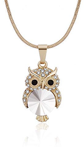 Women's Owl Necklace, Charm Pendant Necklace for Girls Rose Gold and Silver Long Chain Necklace with CZ Crystal