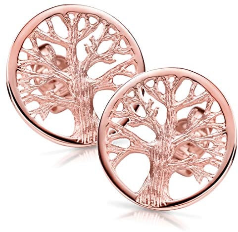 MATERIA Rosegold Ohrstecker Lebensbaum rund - 925 Silber Ohrringe Gold vergoldet keltisch für Damen Mädchen SO-387-14mm