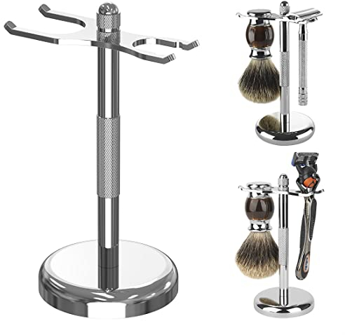 Linkidea Rasierer- und Pinselhalter, Deluxe-Rasierpinselhalter aus Edelstahl für Herren, Pflege-Organizer fürs Badezimmer, Rasierständer kompatibel mit Merkur 23C (Silber)