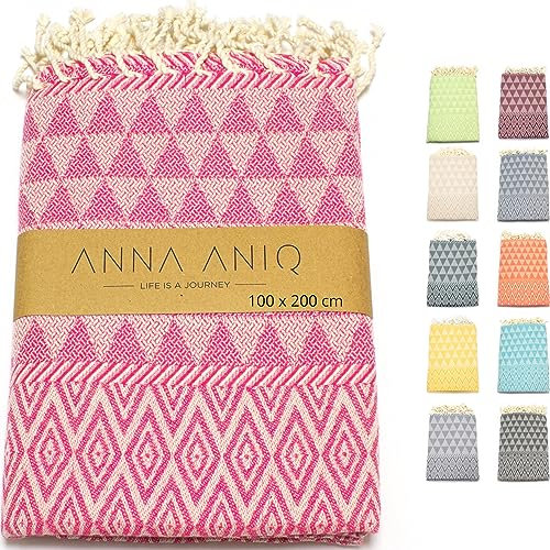 ANNA ANIQ Hamamtuch groß 100x200 cm Strandtuch XXL Saunatuch - 100% Baumwolle Fouta Pestemal Stranddecke Saunakilt Herren Saunahandtuch Damen Badetuch Pareo Strandhandtuch (Pink)