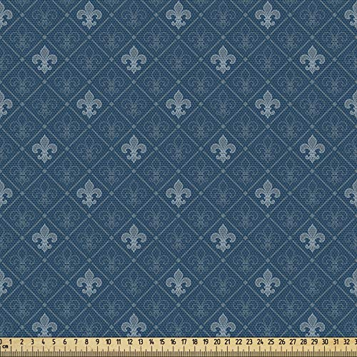 ABAKUHAUS Fleur De Lis Gewebe als Meterware, Mittelalter Design, Schön Gewebten Stoff für Polster und Wohnaccessoires, 1M (148x100cm), Blau grau