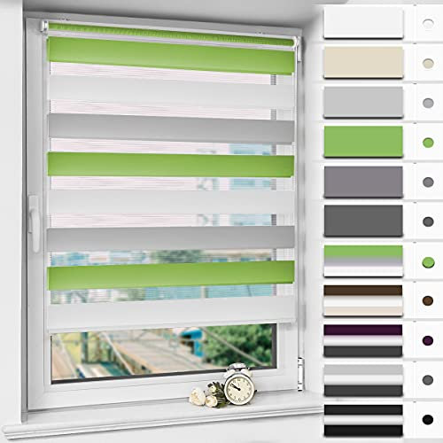 Magiea Doppelrollo Klemmfix ohne Bohren & mit Bohren, Grün-grau-weiß B70 x H120 cm Stoffbreite 66 cm, Klemmrollo lichtdurchlässig und Blickdicht, Fensterrollo Sonnenschutzrollo für Fenster