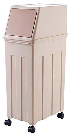 XU FENG Plastic Waste Bin Large-Capacity Trash Can With Press Lid 30 Liters Garbage Bin On Wheels Rubbish Recycling For Kitchen, Living Room, Outdoor, Garden (Color : Khaki)