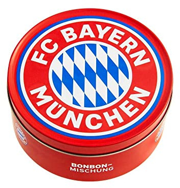 FC Bayern München Bonbons in dekorativer Metalldose, Kirsch- und Eisbonbongeschmack 200g Hartkaramelle FCB - plus AufKleber Wir... ™