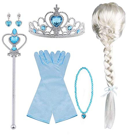 Vicloon Nuovi Costumi da Principessa Set Dono da Tiara, Guanti, Bacchetta Magica, Anello, orecchino, Collana da 3 a 9 Anni (9pcs)