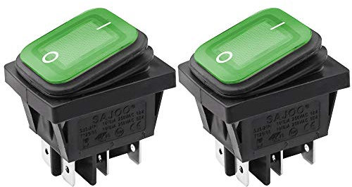 CLDIY 2 Stücke DPST 6 Terminal 2 Position ON/Off Snap Wasserdichte Boot Wippschalter Grünes Licht AC 16A 125 V / 250 V für Laufband, Kaffeekanne