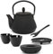 kleine asiatische gusseiserne Teekanne Set 0.8 Liter & Edelstahl Tee-Filter Sieb-Einsatz für losen Tee & Untersetzer & Teewärmer & Deckelheber & 2 Guss Teebecher