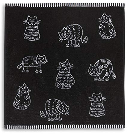 KRACHT Geschirrtuch Frottier Küche Katze Katzenreihe anthrazit, 50x50 cm, 100% Baumwolle
