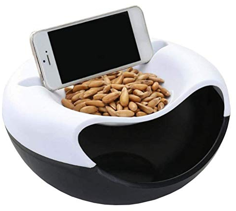 Bestevery Snackschale Multifunktions-Doppelschicht-Plattenorganisator mit Telefonhalter für Sonnenblumenkerne Nüsse Oliven