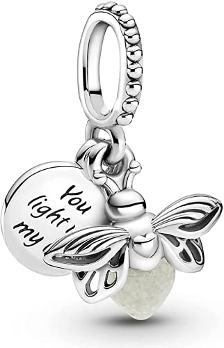 LaMenars Natur Klee Glühwürmchen Marienkäfer Flamingo Marienkäfer Charm für Armbänder 925 Silber Anhänger Perlen für Halsketten Baumeln zum Muttertag Geburtstag (Glühwürmchen)