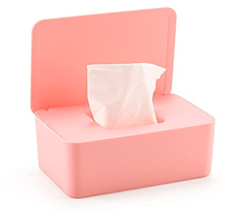 Baby Feuchttücher Box, Feuchttücher Aufbewahrungsbox, feuchte Toilettenpapier Box, feuchte Tücherbox, Feuchtpapierbox mit Deckel, hält die Tücher frisch und staubdicht für Zuhause und Büro (Rosa)