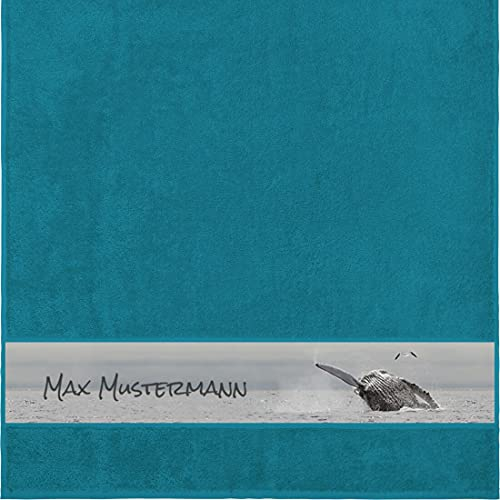Manutextur Duschtuch mit Namen - personalisiert - Motiv Buckelwal - viele Farben & Tiermotiven - Dusch-Handtuch - Petrol - Größe 70x140 cm - persönliches Geschenk mit Wunsch-Motiv und Wunsch-Name