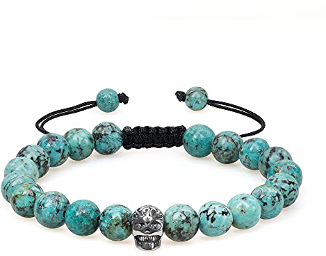 COAI Geschenkideen Herren Glücksarmband aus Afrikanischem Türkis mit Totenkopf Charm Verstellbares Armband