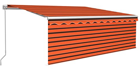 vidaXL Gelenkarmmarkise Einziehbar mit Jalousie LED Markise Sonnenmarkise Balkonmarkise Sonnenschutz Sichtschutz Garten Terrasse Balkon 4,5x3m Orange Braun