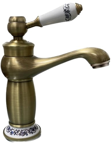 Robinet mitigeur pour lavabo salle de bain vintage bronze avec détails en céramique