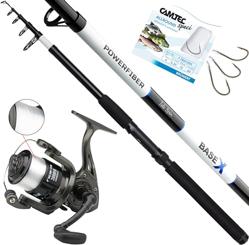 Fischzeux Angelset komplett BaseX - Tele Angelset Allround Hecht Zander mit Rute Rolle (3,00 m)