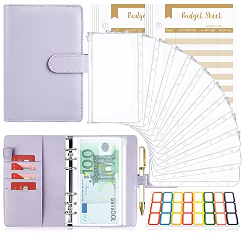 Budget Planner Budget Binder A6, Budgetplaner Geld Organizer mit Weiche Tasche, TAOPE Budget Binder Notizbuch A6 Cash Stuffing, 6 Löcher Budget Planner, Haushaltsbuch mit Geldfächer Reines Lila
