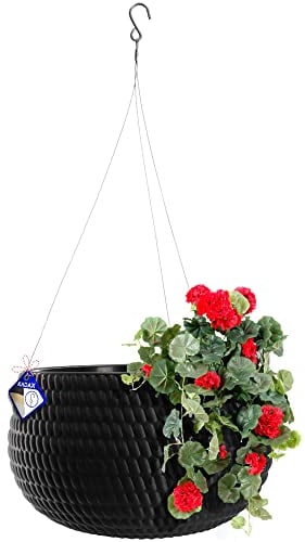 KADAX Hängetopf, Blumenampel mit Kette und Haken, Hängepflanztopf für Rankblumen, Übertopf mit Einsatz, Pflanzen Schutz für Innen- und Außenbereich (∅ 32 cm, Schwarz)