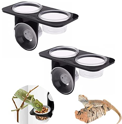 CiCixixi 2 Stück Reptile Feeder mit Saugnapf Double Feeding Cup mit Saugnapf Reptilien Echse Feeder Kleiner Gecko Futtertassen Reptilien Feeder Für Reptilien, Wasser und Futternapf, Insekten