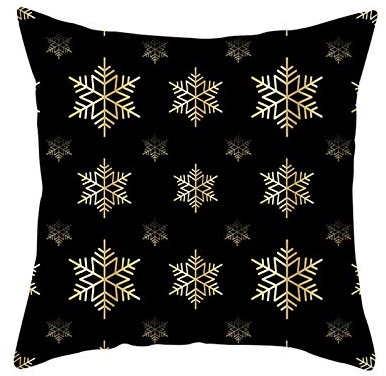 Kissenbezug 45X45 Romantisch, Kissenbezug Eckbank Polyester 1er Set Schwarzes Gold Schneeflocken-Muster Winter Home Deko für Sofa